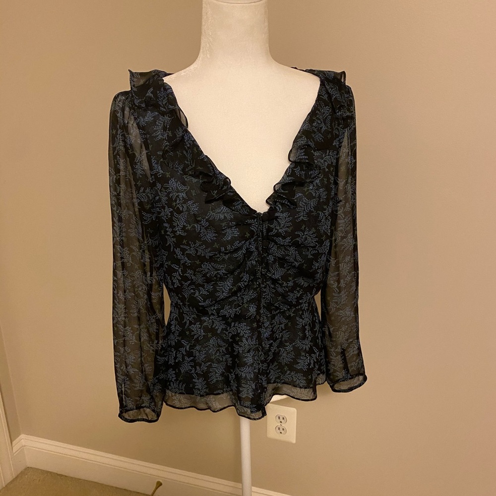 Veronica Beard semi sheer V-neck blouse